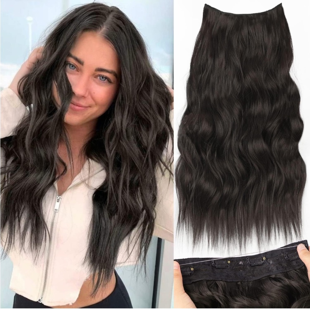 KooKaStyle Invisible Wire Hair Extensions with Transparent Headband Adjustable